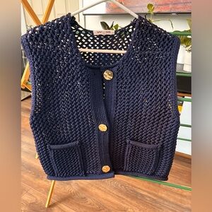 Vigoss Navy Open-Knit Cardigan Vest